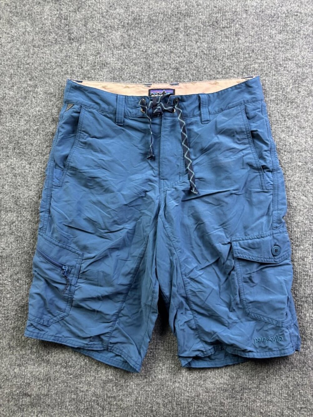 Patagonia Shorts Mens 30 Blue Swim Trunks Mesh Lined Cargo Pockets Drawstring